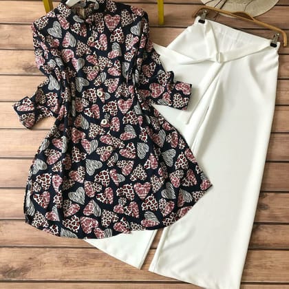 Women Wear Modern and Eye Catching Heart Shape Digital Printed Kurti with Palazzo by GlamaStitch-M