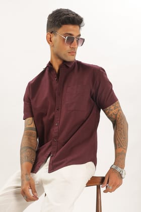 Maroon Half Sleeve Regular Fit Shirt-M