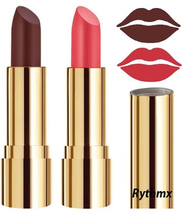 Rythmx Brown,Red Matte Creme Lipstick Long Stay on Lips Multi Pack of 2 8 g