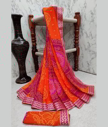 Kanooda Prints Georgette Printed Saree With Unstitched Blouse Piece ( Pink )