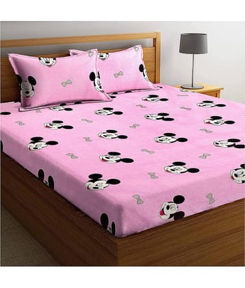 Neekshaa Glace Cotton 1 Double Bedsheet with 2 Pillow Covers ( Pink )
