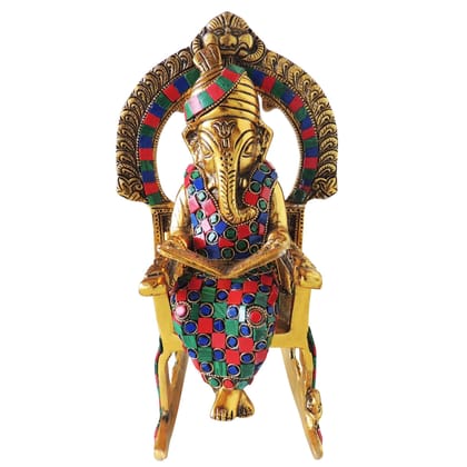 Aluminium Showpiece Chair Ganesh Statue (ASMAS401 G)