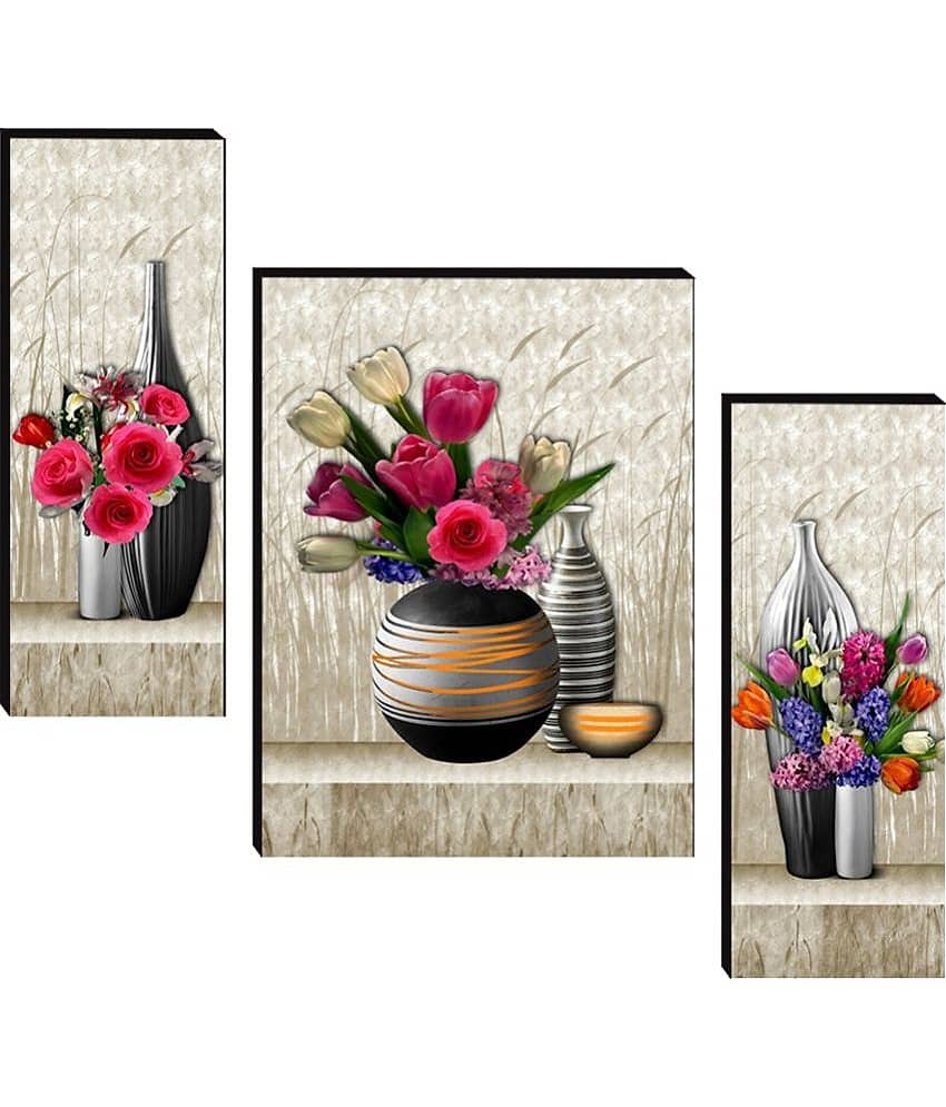 SNDArt Set Of 3  Flower Pots Wall Painting For Living Room Gift Items 12 x18 inch