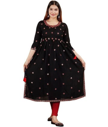 P PRIYA FASHION - Black Rayon Women's Anarkali Kurti ( Pack of 1 )