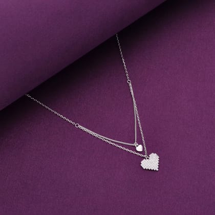 String of Heart Silver Chain Necklace-White Stone / Silver