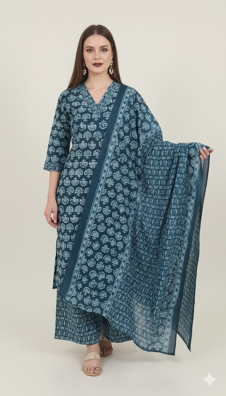 Pure COTTON   Kurti paired with cotton pant n beautiful dupatta