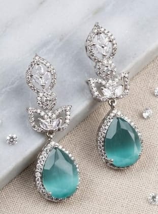 Generic Women's Brass Silver Plated Drop Earrings (Turquoise)-PID66270