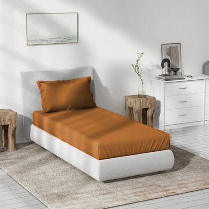 Ddecor - Pack of 1 Plain 100% Cotton Single Bedsheet with 2 Pillow Covers - Brown
