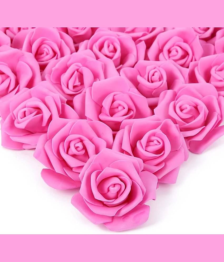 PRANSUNITA Artificial Rose Flower Heads,10 pcs Real Looking Foam Fake Roses for DIY Wedding & Gift Packaging,Baby Shower Centerpieces Arrangements Home Decorations, Size 6 cm (2.5 inch) Colour - MAGENTA