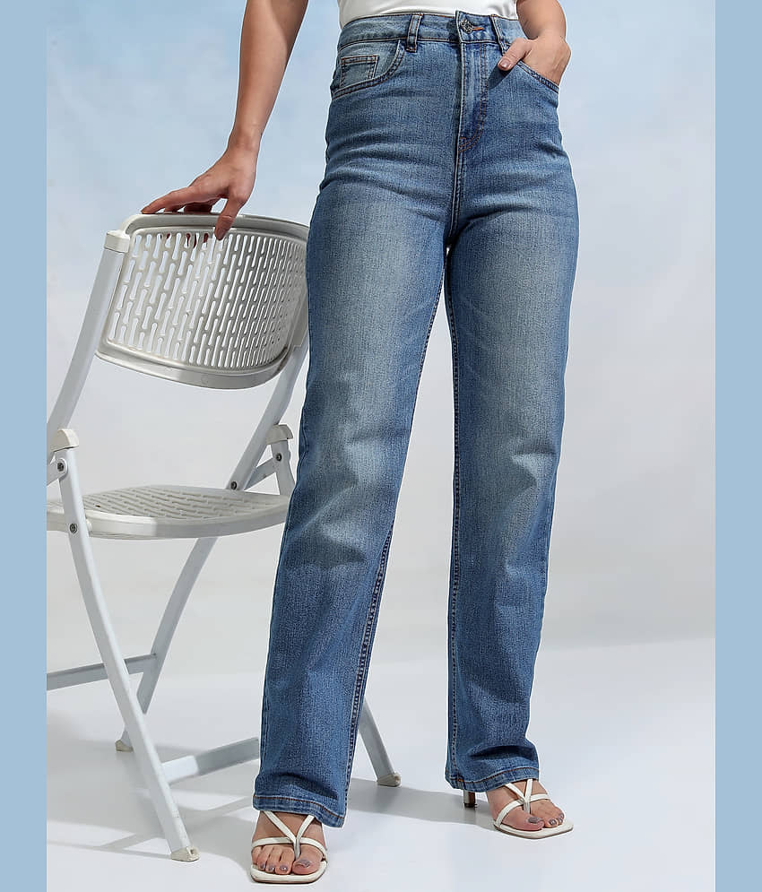 Tokyo Talkies Women's Straight Fit Mid-Rise Jeans ( Light Blue )