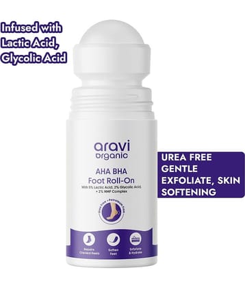 Aravi Organic AHA BHA Foot Roll,On 5% Lactic Acid 2% Glycolic Acid Urea Free for Cracked Heels ,50ml