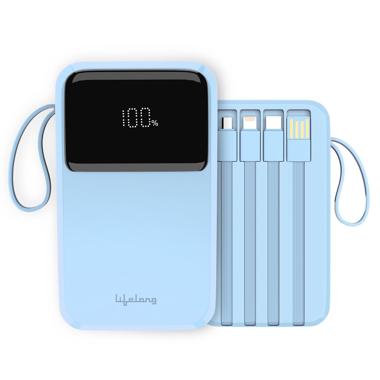 Lifelong Electronics 20000mAh 22.5W Fast Charging Power Bank | 3 Inputs (1 Built-in USB A Cable + 1 C + 1 Lightning Port) & 6 Outputs (3 Built-in Cables + 1 C + 2 A Port) | Small Pocket Size Powerbank Lifelong Electronics 20000mAh 22.5W Fast Charging Pow