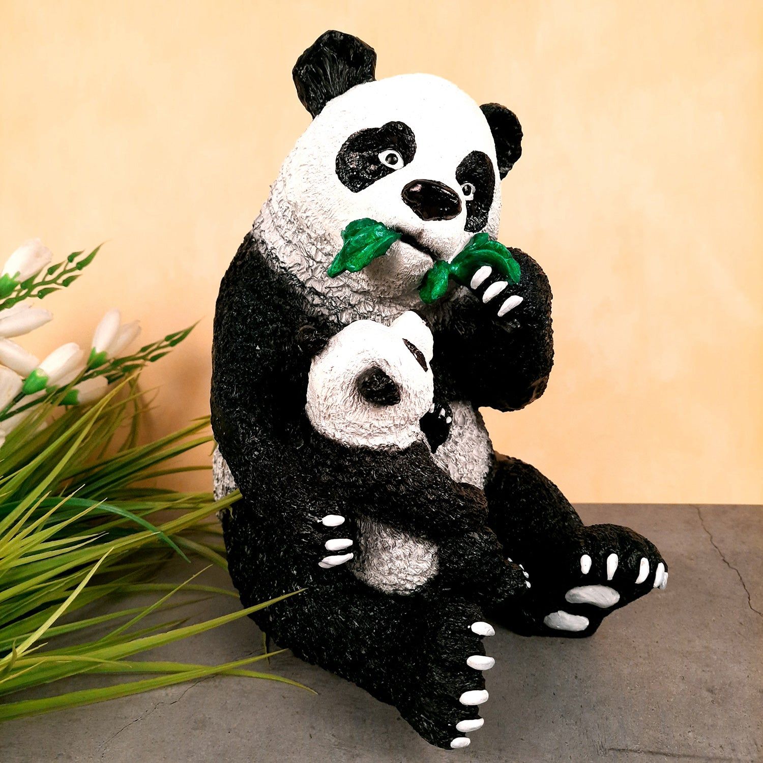 Panda with Baby Showpiece - For Table Decor & Living Room - 13 Inch