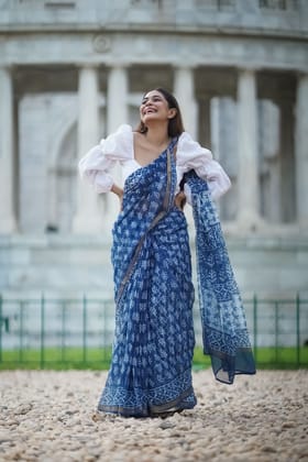 Natural dyed Dabu sarees - Malhar - Seher