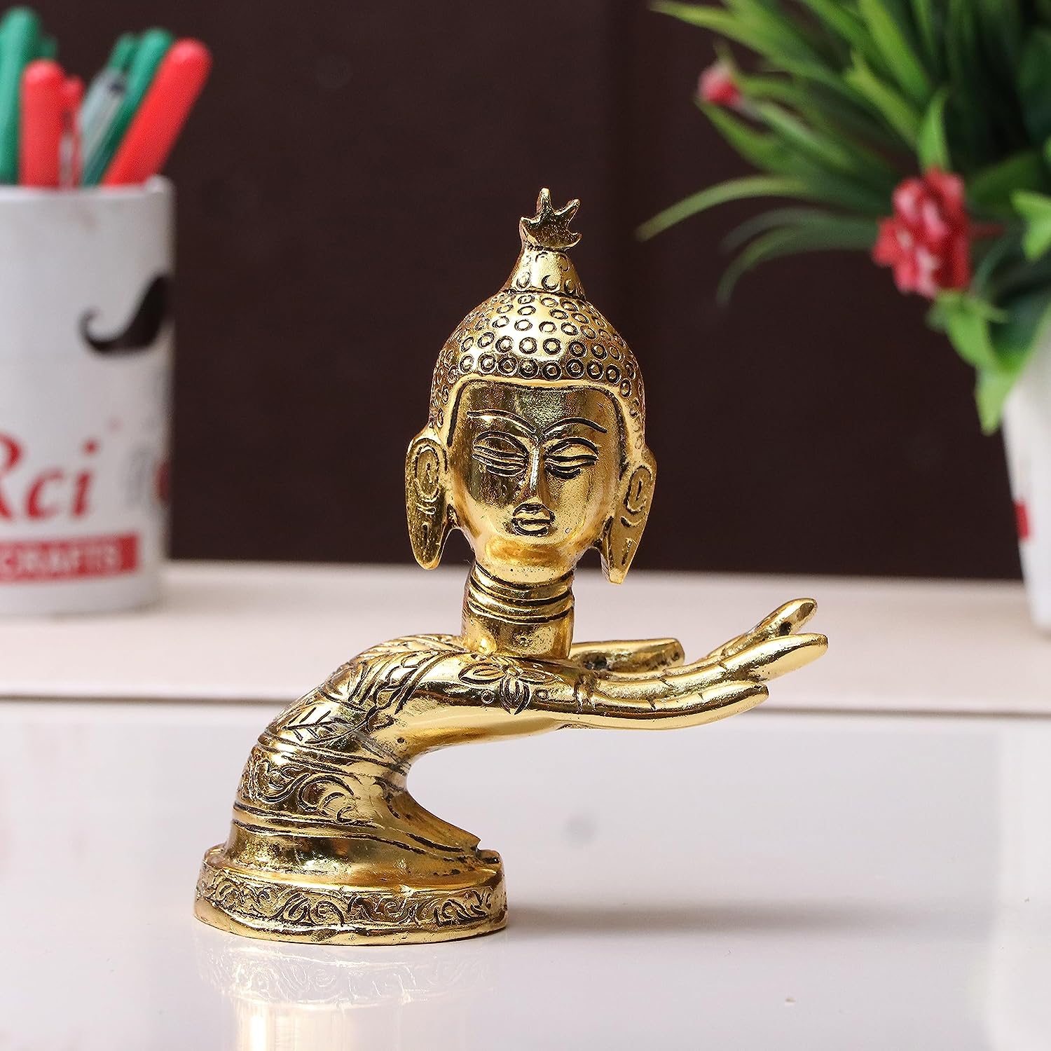 DreamKraft Hand Buddha Statue Showpiece - Feng Shui or Vastu Home Decor (Golden)