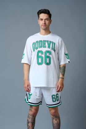Go Devil 66 (in Green) Printed White Polyester Co-ord Set for Men S