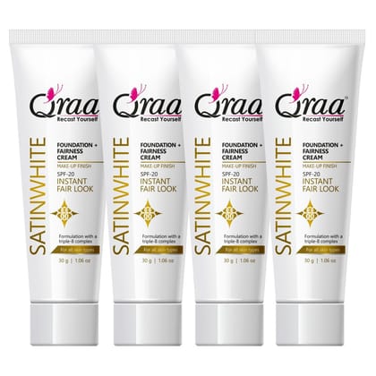 Qraa SatinWhite Foundation Fairness Cream, Instant Fair Look 30g - Pack of 4