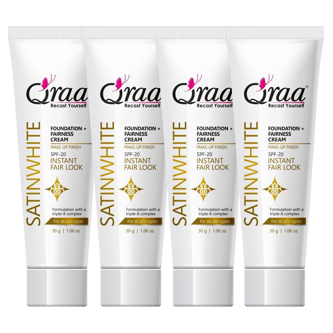 Qraa SatinWhite Foundation Fairness Cream, Instant Fair Look 30g - Pack of 4