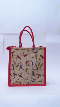 Red Yoga Desgin Jute Bag