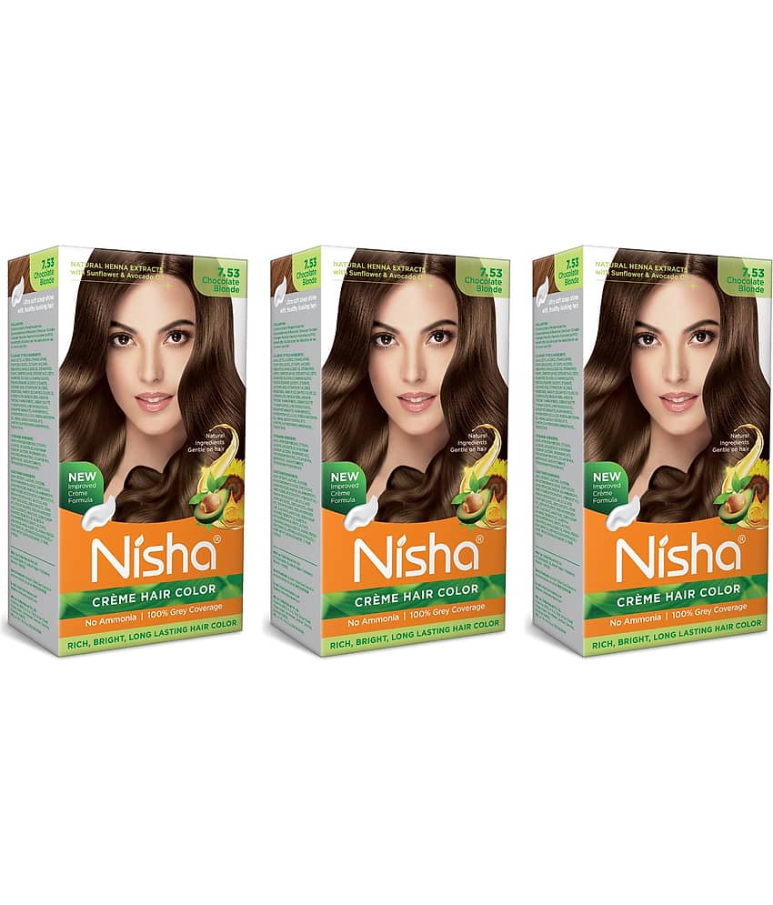 Nisha Creme Hair Color 7.53 Chocolate Blonde 120g Pack of 3, Permanent Hair Colour for Rich, Bright & Long Lasting Hair
