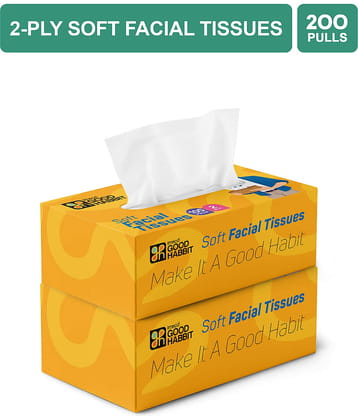IMECO Good Habbit 2 Ply Facial Tissue Papers 200 Pulls | 100 Pulls Box X Pack of 2 | Ultra Soft, Gentle & Highly Absorbent | Facial Tissues for Home, Office, Car & Travel | Orange