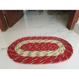 Cotton Oval Door Mat for Porch / Kitchen / Bathroom / Bedroom, (Multicolor, 50x30x1 cm Medium Size, 1 Qty.)