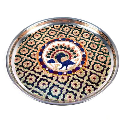 Pooja Plate - Puja Thali | Aarti Thali for Rakhi - 9 Inch-Green