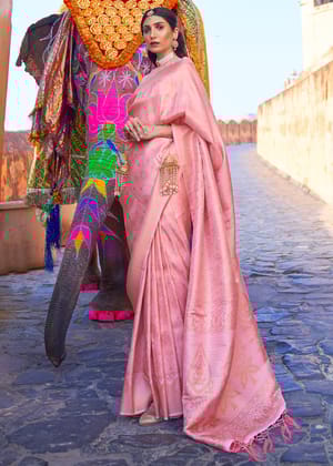 Lotus Pink Woven Banarasi Saree With Jamewar Print