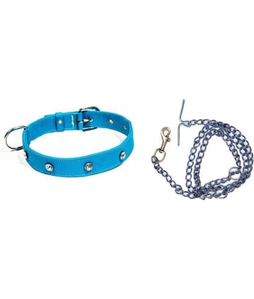 Tame Love Premium quality imported stone stud fancy Collar leash for giant dogs (1.25 inches) available in Pink color and Brass Hook Stainless Steel Leash for dog (152 cm)