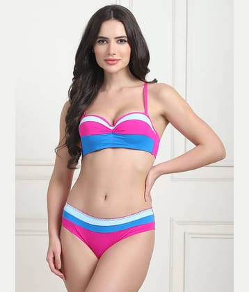 PrettyCat Pack of 1 Polyester Bra & Panty Set For Women ( Pink )