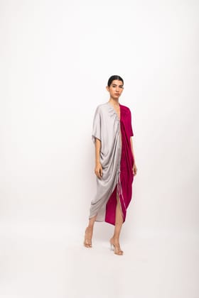 Wine-Grey Rouching Cape-XS