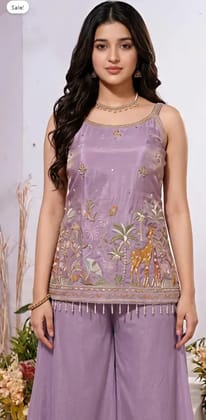 Lavender Embroidered Kurta Palazzo Set with Dupatta Lavender Embroidered Kurta Palazzo Set with Dupatta