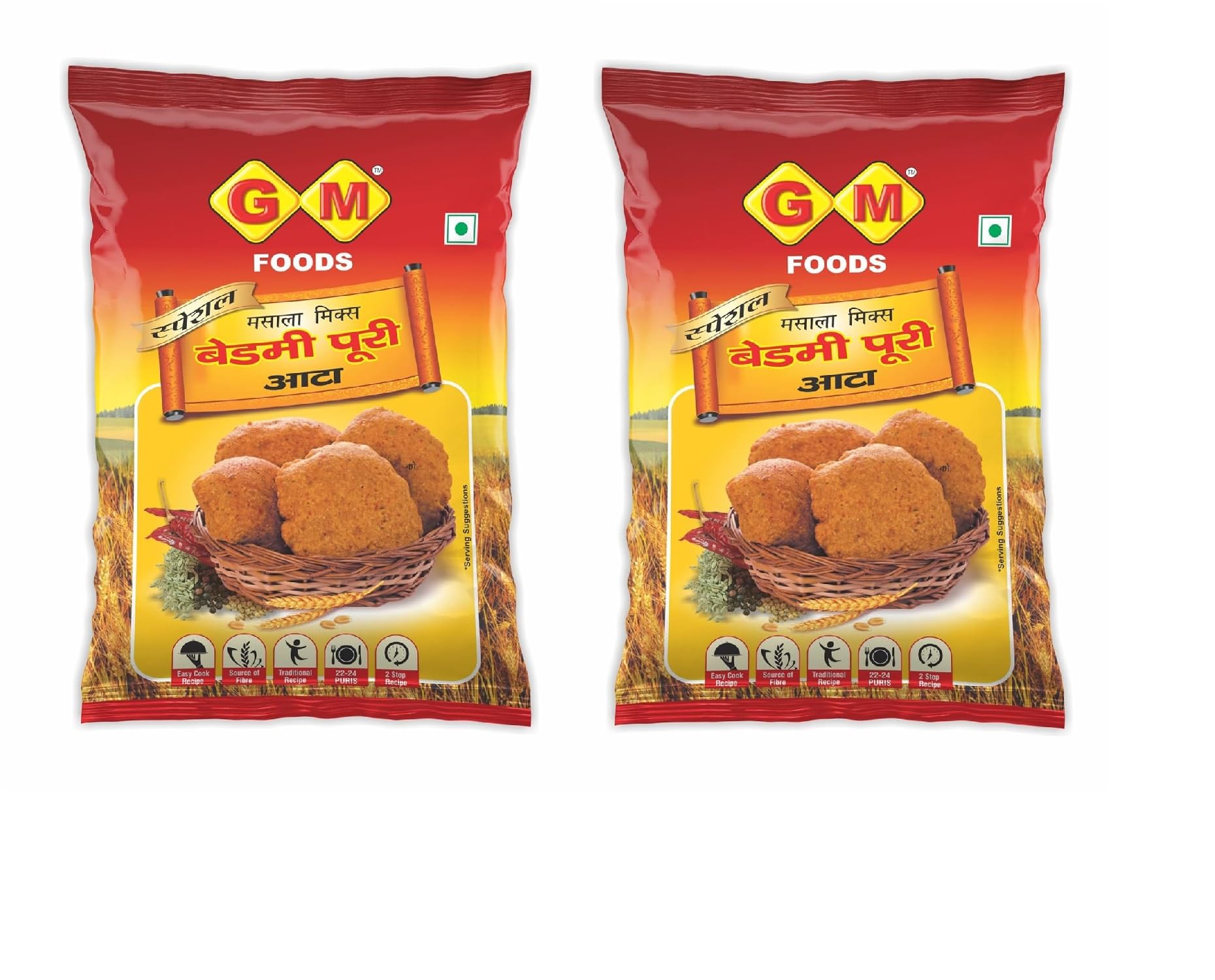 GM Foods Bedmi Puri Atta Mix 400 Gram (Pack Of 2) | Ready to Cook Urad Dal & Wheat Flour Mix | Instant Masala Puri for Authentic North Indian Breakfast | Atta for Soft & Crispy Bedmi Poori