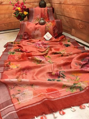 AWESOME LINEN COTTON PRINTED SAREE -1715