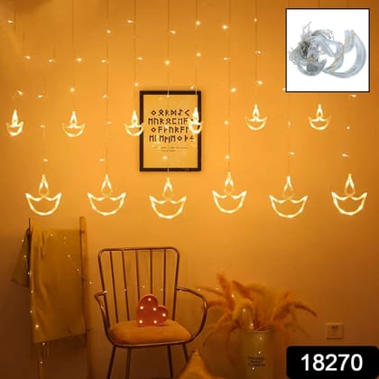 12 Diya Curtain String Lights, Window Curtain Lights with 8 Flashing Modes Decoration Light (White Color)