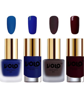 VOLO Extra Shine AND Dull Velvet Matte Nail Polish Blue,Coffee,Blue, Maroon Glossy Pack of 4 36 mL