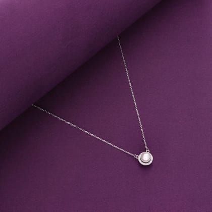 Minimalistic Orbiting Pearl Silver Chain Necklace-Pearl / Silver