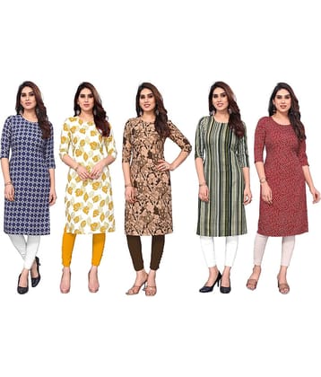 KETAKI FASHION Crepe Printed Straight Women's Kurti - Multicolor7 ( Pack of 5 )
