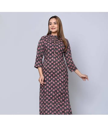 MAUKA - Black Rayon Women's Straight Kurti ( Pack of 1 )
