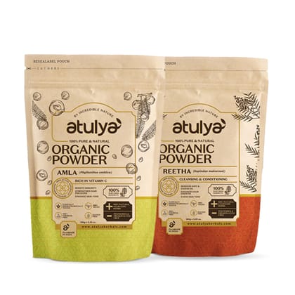 Atulya 100% Pure & Natural Organic Powder Amla, Reetha Powder (Pack of 2) - 100gm Each
