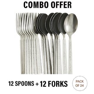 Stainless Steel Spoon & Fork Set  Pack of 24 (12 Spoons + 12 Forks, 16cm Length), Great Utility