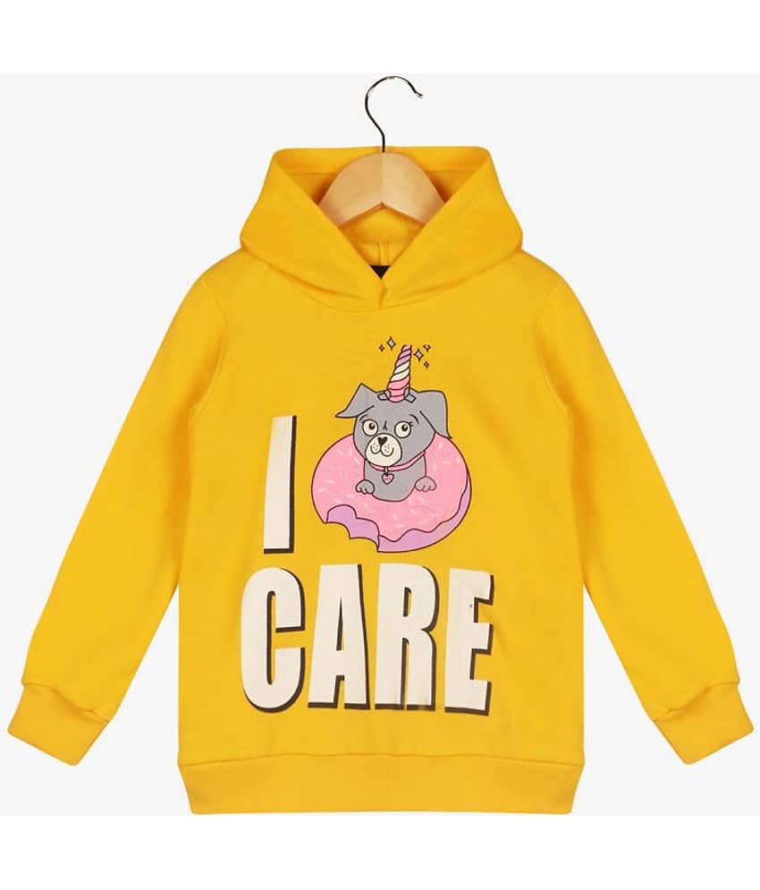 Lazy Shark Girls Printed Yellow Sweatshirts