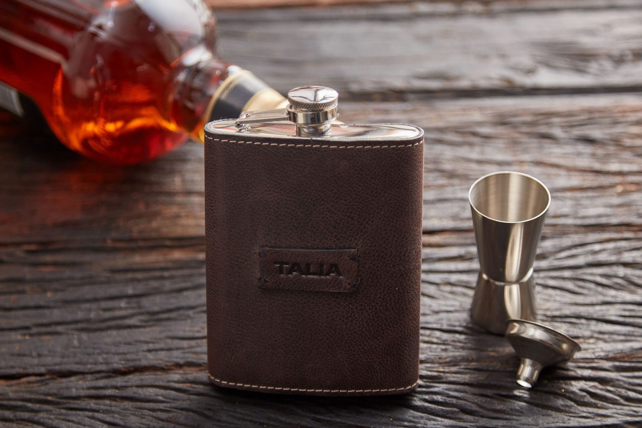 Leather-Covered Kidney Flask Gift Set