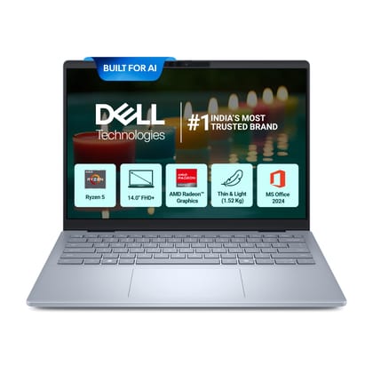 Dell 14, AMD Ryzen AI 5 340 6-core/12-thread Processor, 16GB LPDDR5X, 512GB SSD, FHD+, 14"/35.56cm, Win 11, MSO'24, Ice Blue, 1.52 Kg, [Dell 14], 300 Nits IPS, Backlit+FPS Keyboard, AI Powered Laptop Dell 14, AMD Ryzen AI 5 340 6-core/12-thread Processor