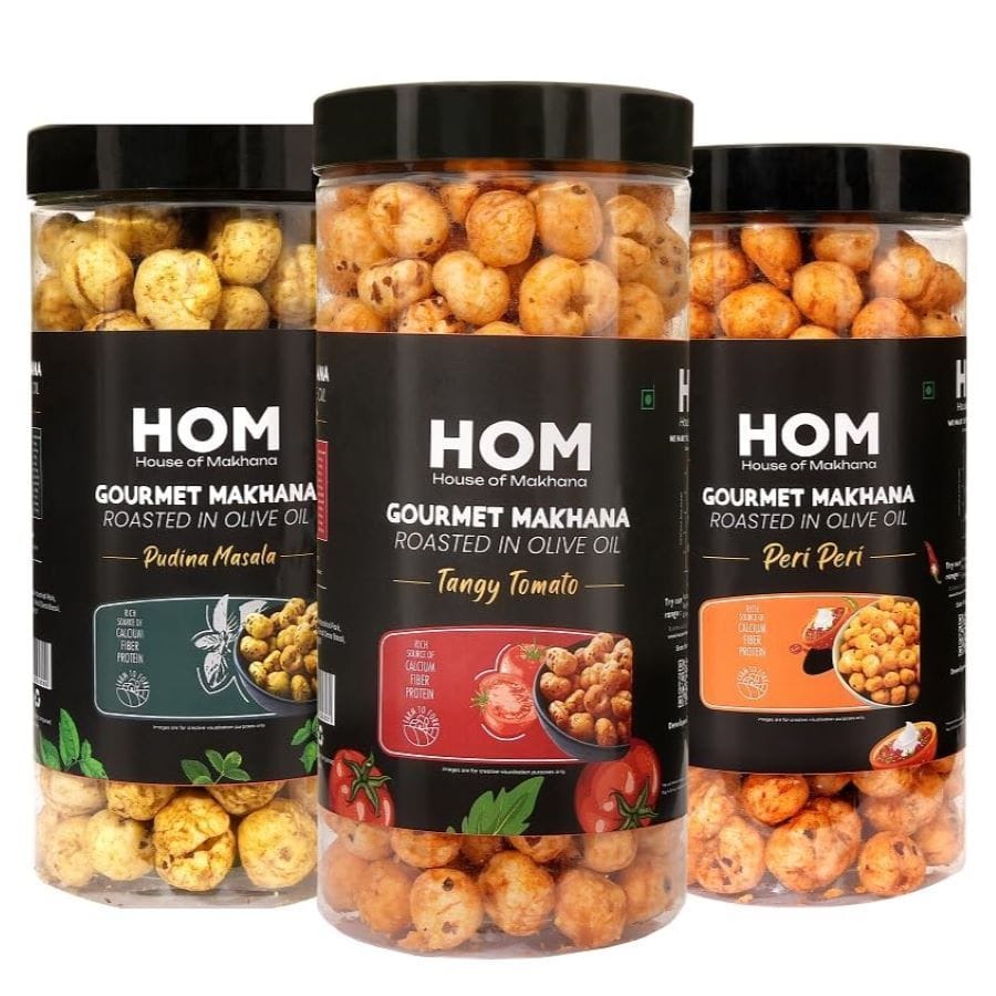 GOURMET MAKHANA Roasted in Olive Oil | Flavors Tangy Tomato, Pudina Masala and Peri Peri | Combo Of 3, 65g Each. - 195 gm