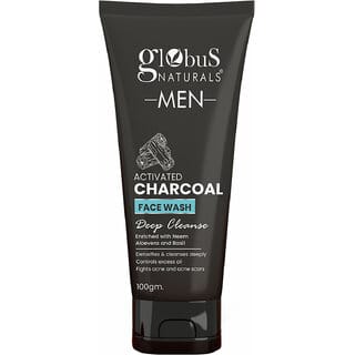 Globus Naturals Anti Pollution & Anti Acne Charcoal Face Wash, Detoxifying Cleanser, Fights Pollution and De-Tans skin, For Men with Oily & Acne Prone Skin, 100 gms