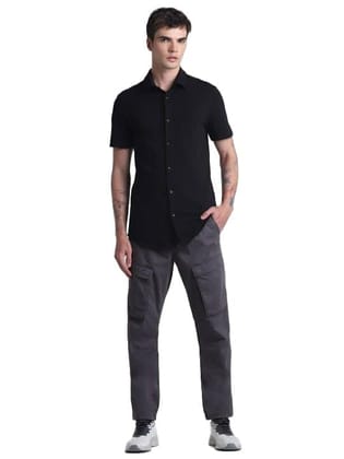 Men's Cotton Blend Solid Half-Sleeve Regular Shirt (Black, 2XL)-PID56276