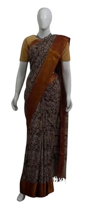 Pedana Kalamkari Block Print Saree Chocolate Brown