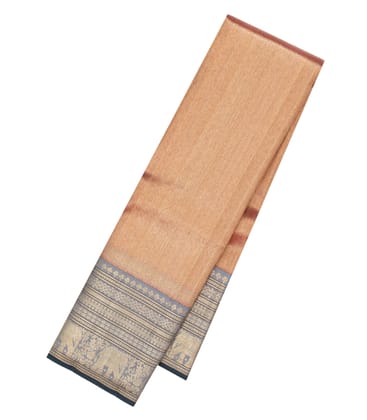 Light Peach Handloom Korvai Tissue Kanchipuram Silk Saree With Grey Border-Gold
