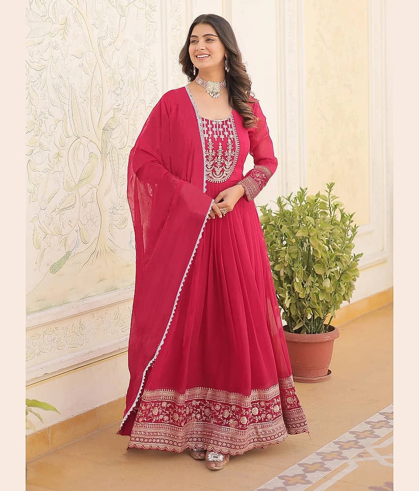 kedar fab Pink Anarkali Georgette Women's Stitched Ethnic Gown ( Pack of 1 )